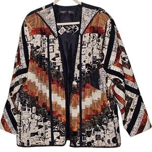 Southwestern Timeline Art to Wear Signed‎ Quilted Jacket Egyptian Novelty Clock